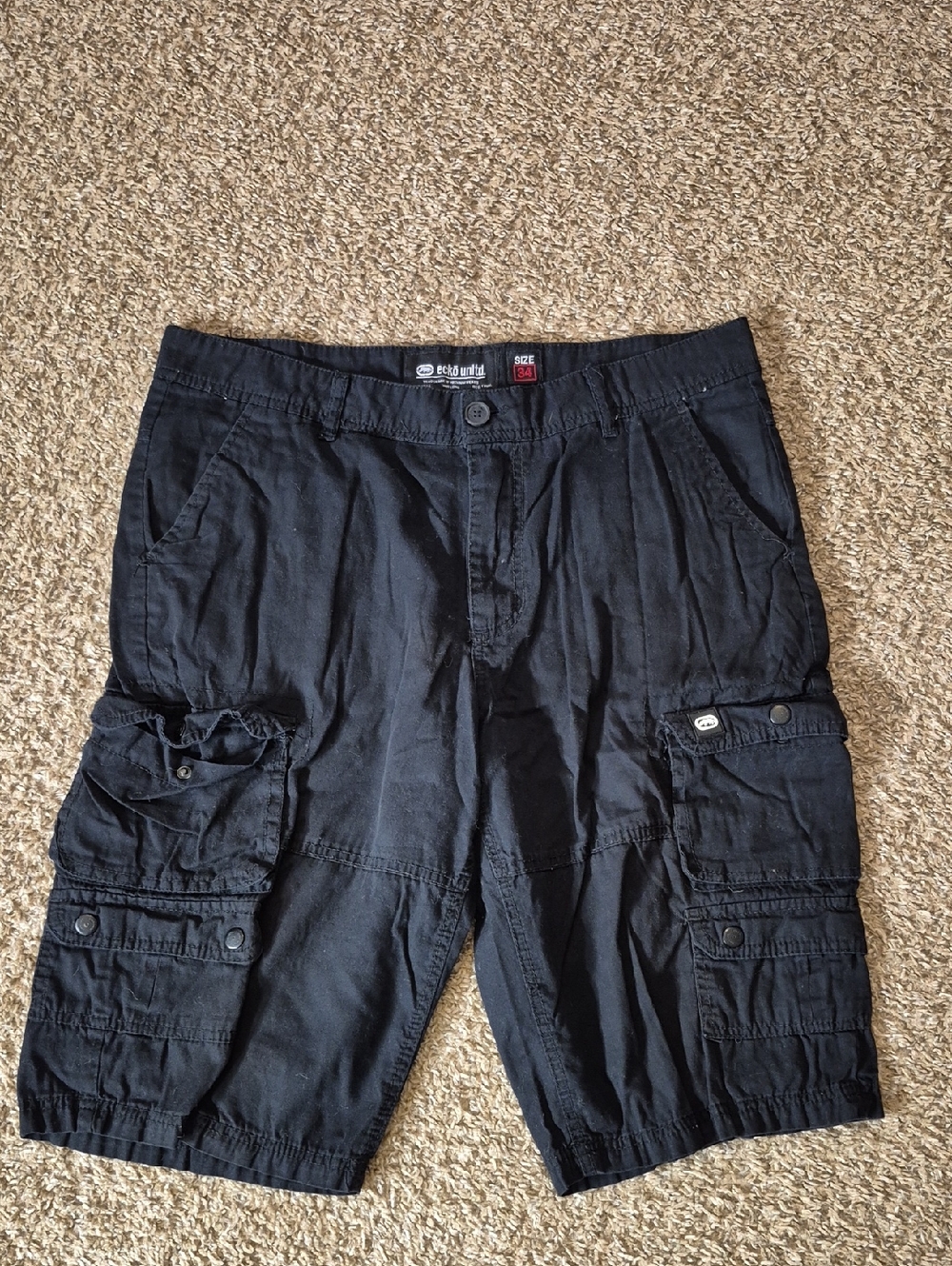 Y2k Ecko Unlimited Black Baggy Men's Cargo Shorts with Multi-Pocket Design